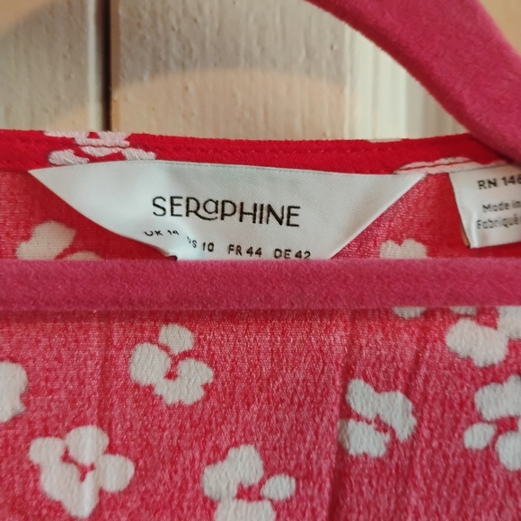 Seraphine Pink Floral Maternity Wrap Dress Short Sleeve Nursing Friendly - Picture 4 of 13